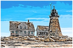 Mount Desert Rock Light with Old Buildings -Digital Painting